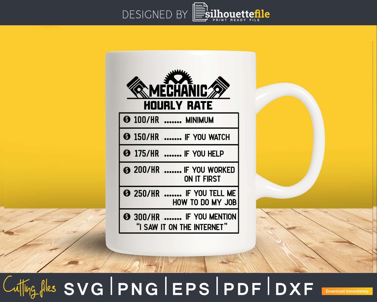 Funny Mechanic Hourly Rate Gift Labor Rates cricut cut svg cut-file ...