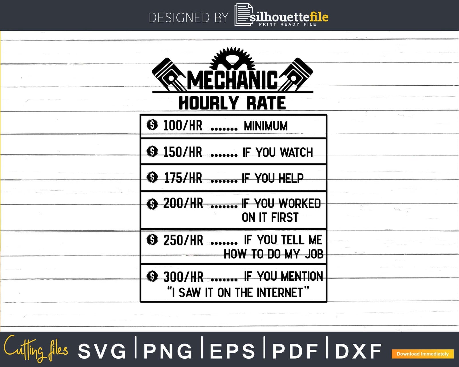 Funny Mechanic Hourly Rate Gift Labor Rates cricut cut svg cut-file ...