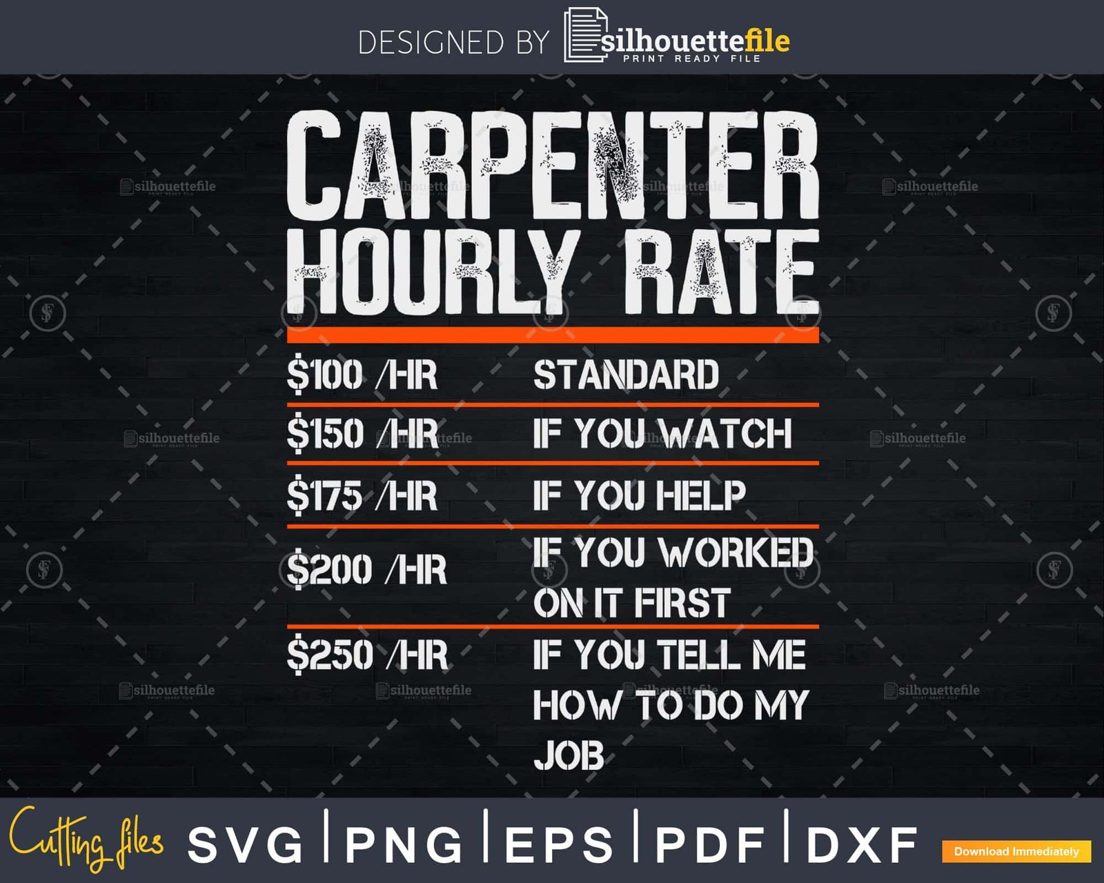 Funny Vintage Carpenter Woodworking Hourly Rate Svg Cut Silhouettefile