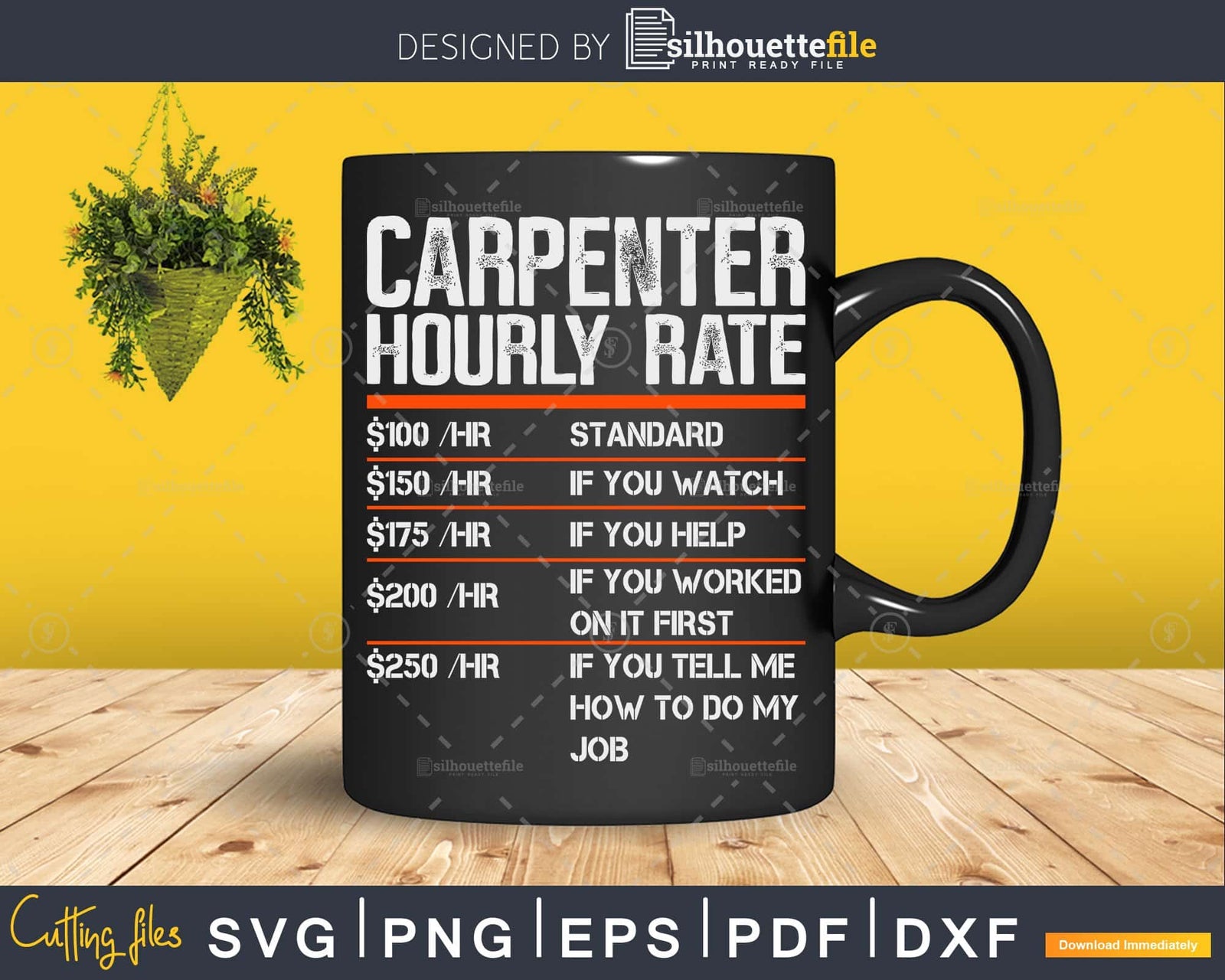 Funny Vintage Carpenter Woodworking Hourly Rate Svg Cut Silhouettefile
