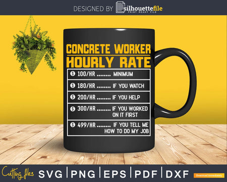Funny Vintage Concrete Worker Hourly Rate Svg Digital Cut
