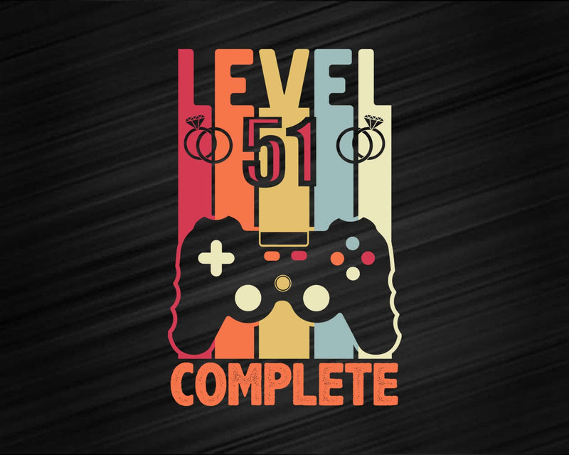 Level 51 Complete Funny Vintage Retro Gaming Celebrate 51st