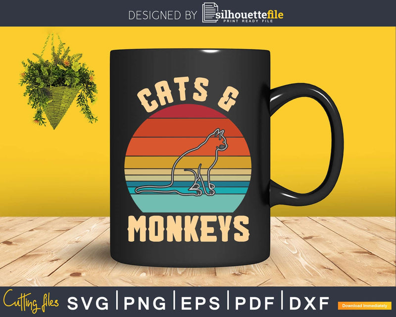 Funny Vintage Retro Cats and Monkeys Svg Png Digital