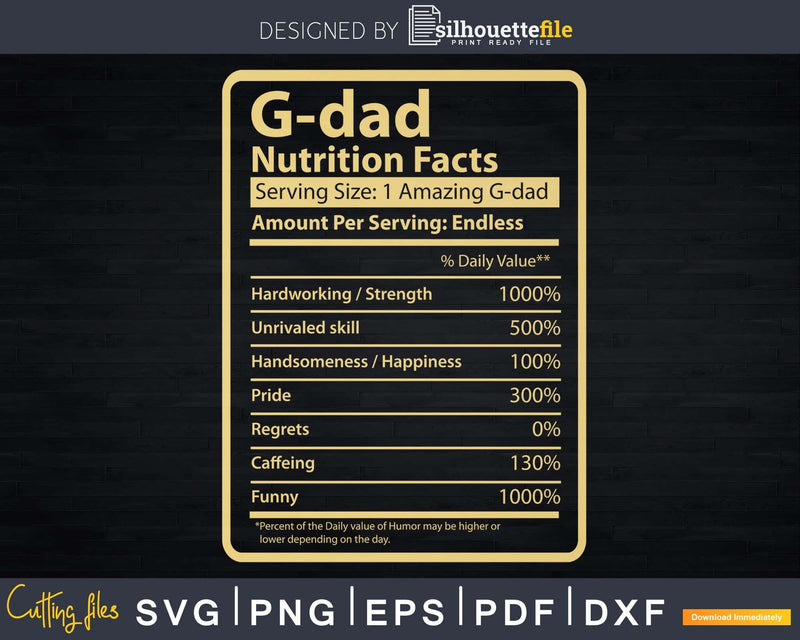 G-dad Nutrition Facts Father’s Day Gift Svg Dxf Premium
