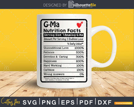 G-Ma Nutrition Facts Funny Mothers Day Grandma Png Svg