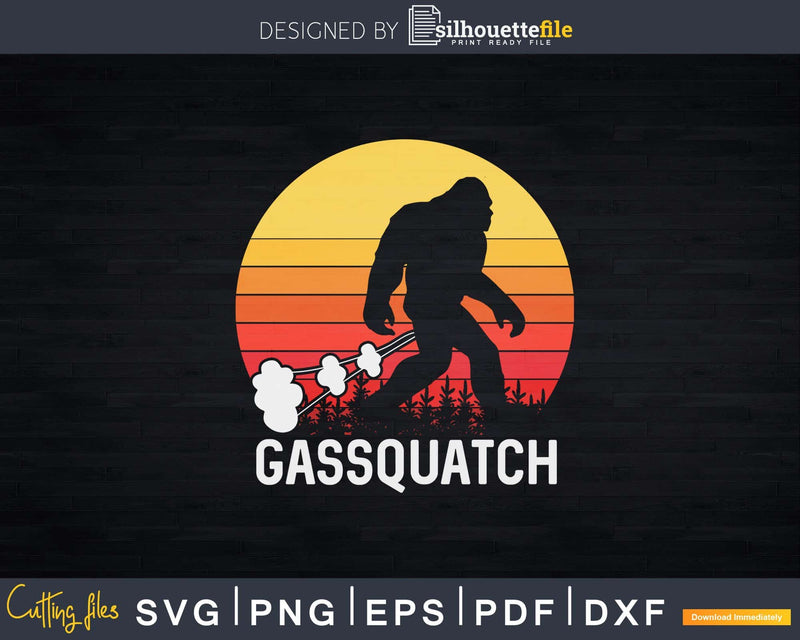 Gassquatch Funny Farting Bigfoot Retro Fart Svg Png Cut File