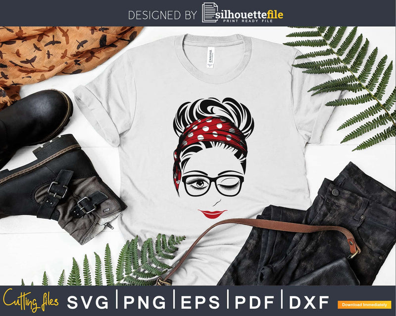 Girl face glasses winked eye svg cutting cut file for
