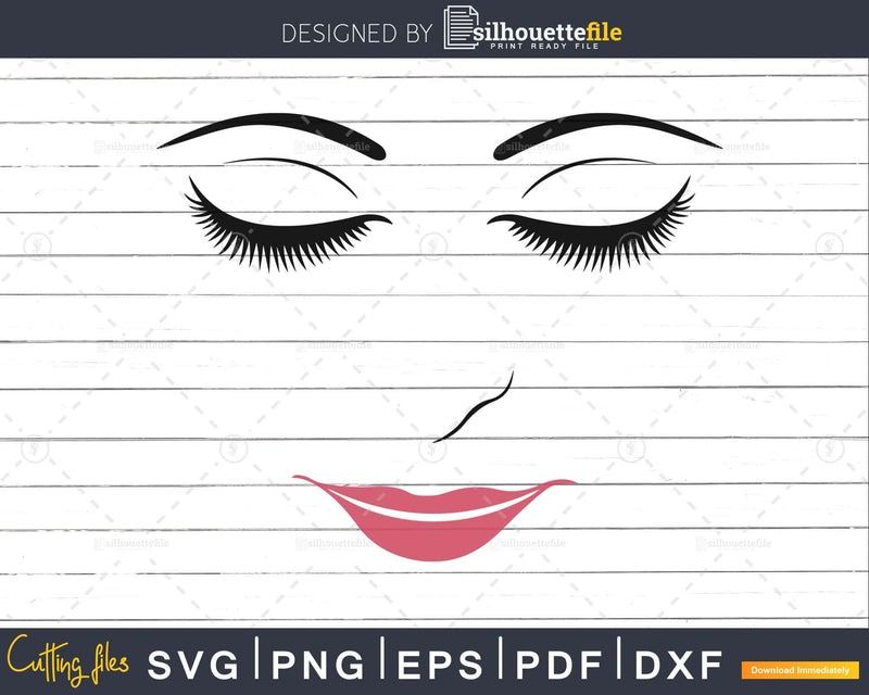 Girl face winked eye lips svg png craft cut file for Cricut