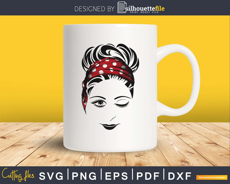 Girl face winked eye lips svg png cutting file for Cricut