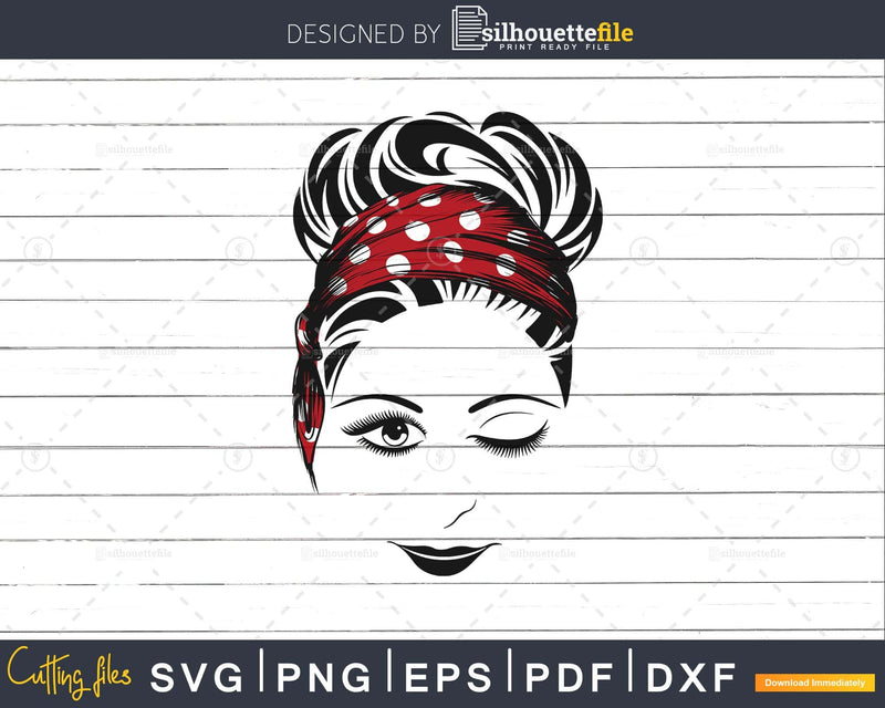 Girl face winked eye lips svg png cutting file for Cricut