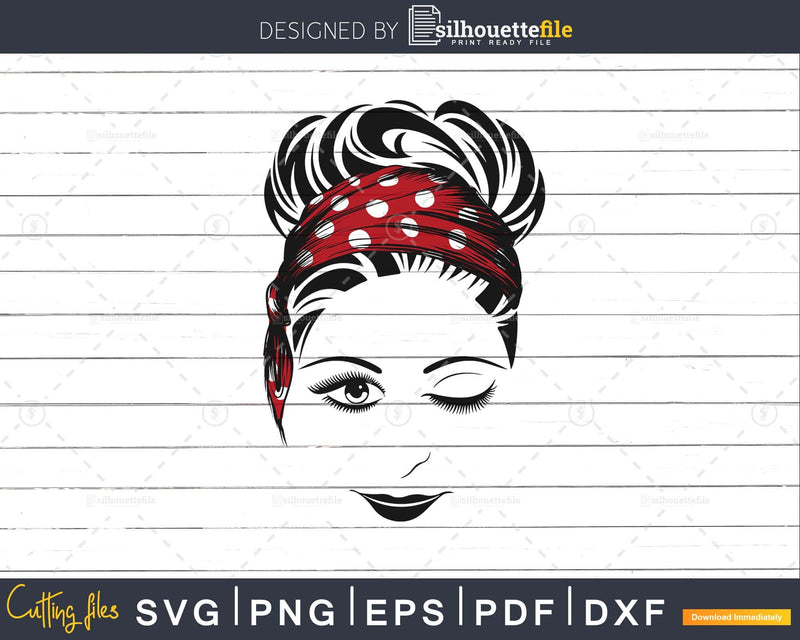 Girl face winked eye red lips svg png craft cut file