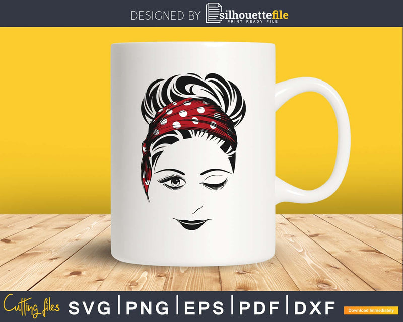 Girl face winked eye red lips svg png craft cut file