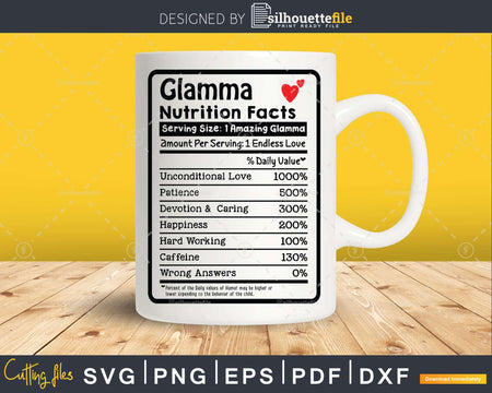 Glamma Nutrition Facts Funny Mothers Day Grandma Png Svg