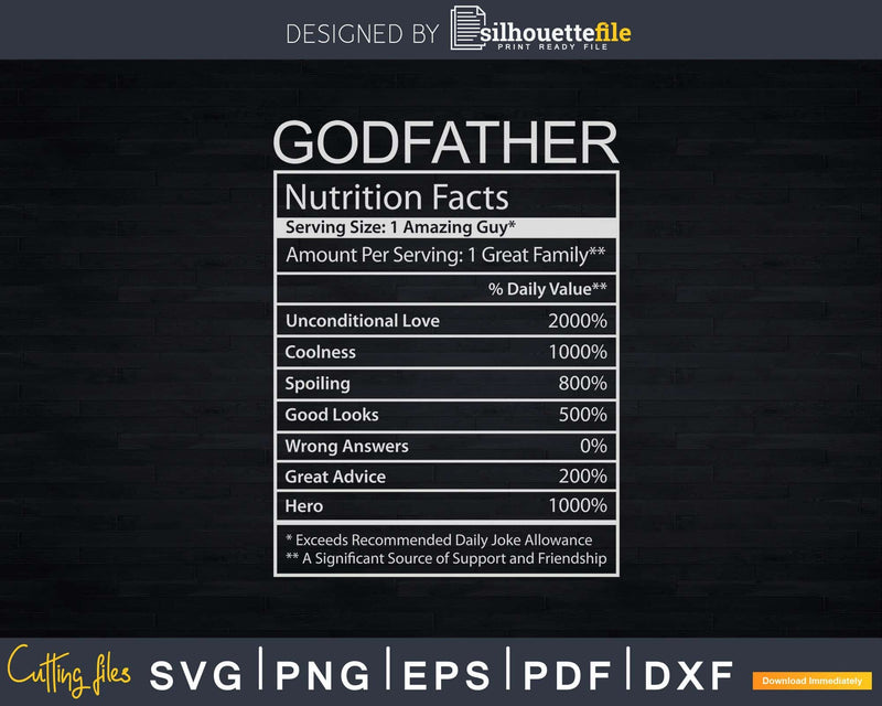 Godfather Nutritional Facts Svg Png Dxf Cricut Files