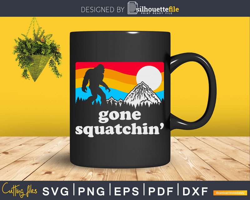 Gone Squatchin’! Funny Bigfoot Mountains Retro Graphic