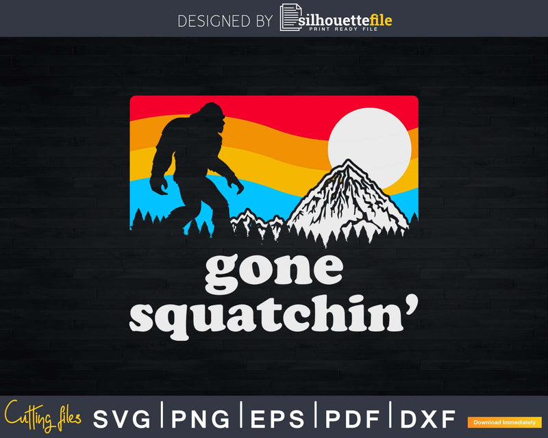 Gone Squatchin’! Funny Bigfoot Mountains Retro Graphic