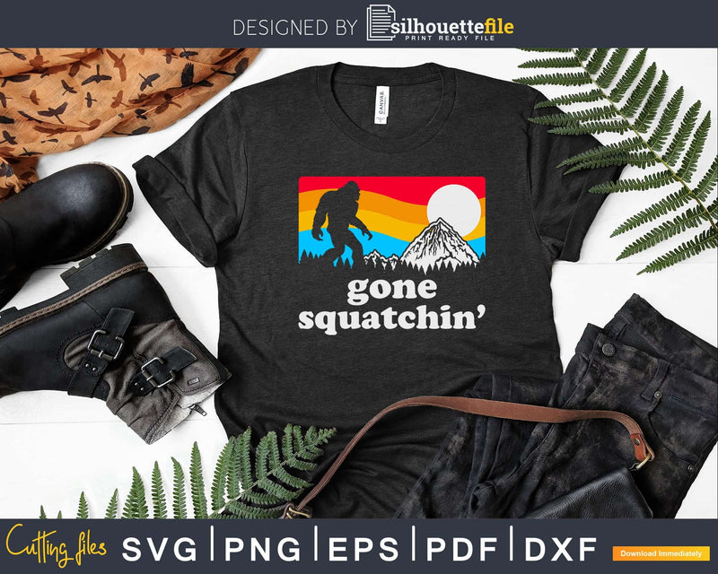 Gone Squatchin’! Funny Bigfoot Mountains Retro Graphic