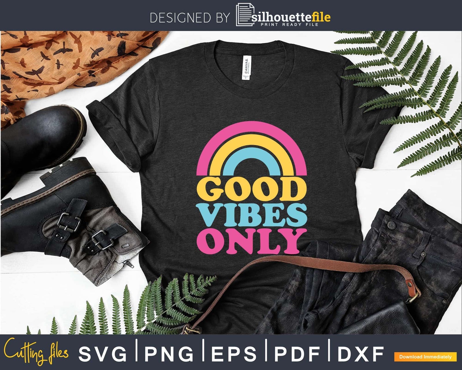 Good Vibes only Rainbow craft cut svg png printable cutting ...
