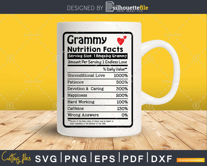 Grammy Nutrition Facts Funny Mothers Day Grandma Svg Png