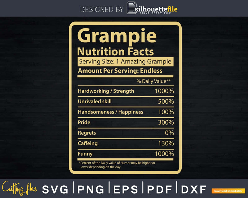 Grampie Nutrition Facts Father’s Day Gift Svg Dxf Premium