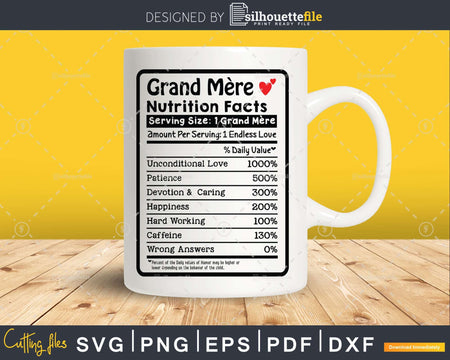 Grand Mère Nutrition Facts Funny Mothers Day Svg Png
