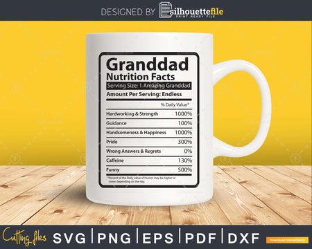 Granddad Nutrition Facts Funny Fathers Day Svg Diy Tshirt