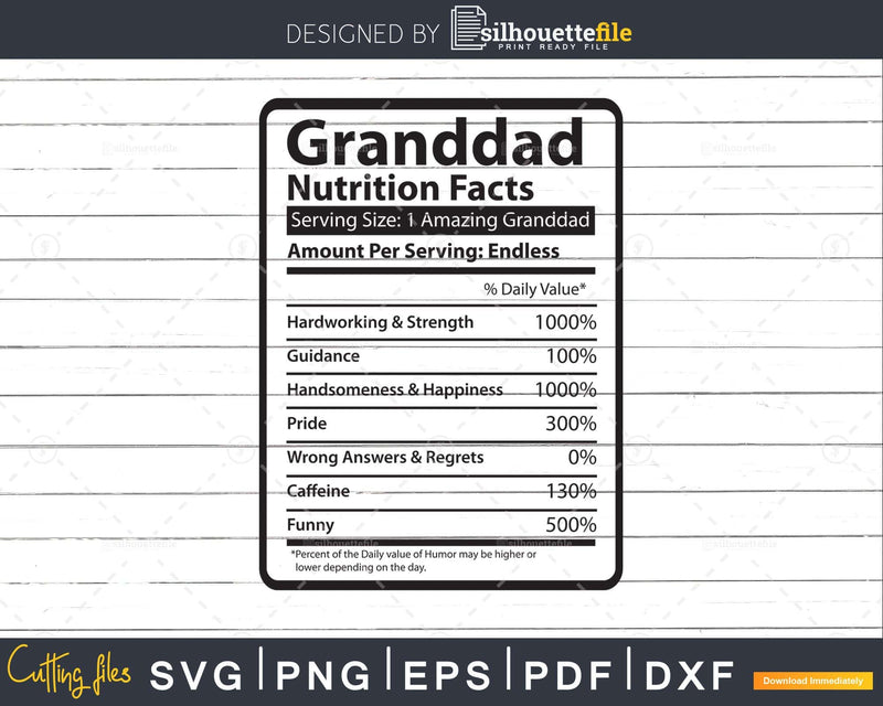 Granddad Nutrition Facts Funny Fathers Day Svg Diy Tshirt