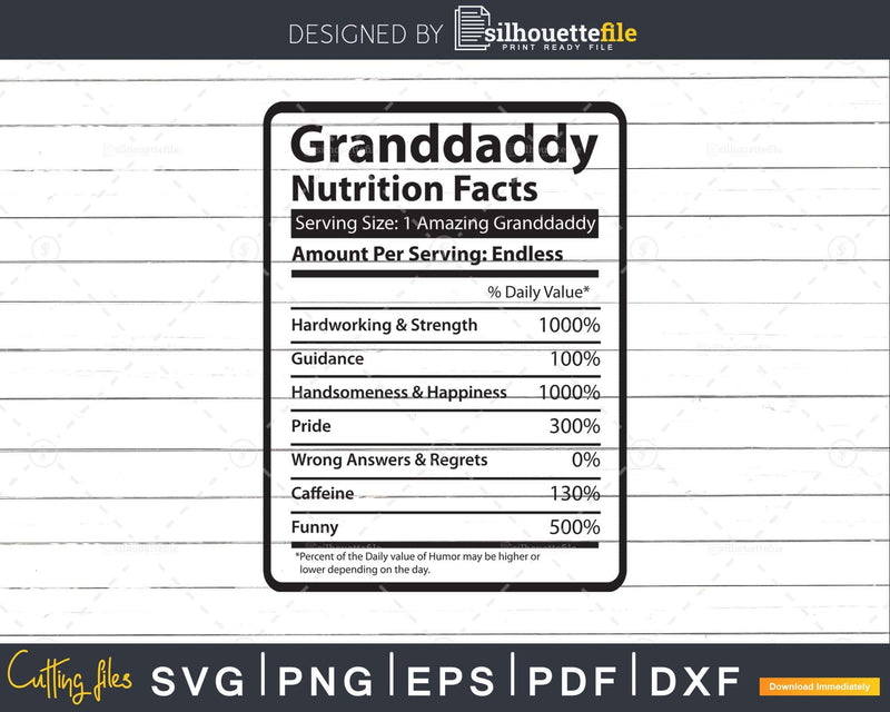 Granddaddy Nutrition Facts Funny Fathers Day Svg Diy Tshirt