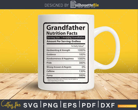 Grandfather Nutrition Facts Funny Fathers Day Svg Diy