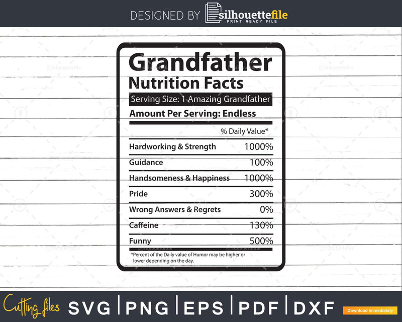 Grandfather Nutrition Facts Funny Fathers Day Svg Diy