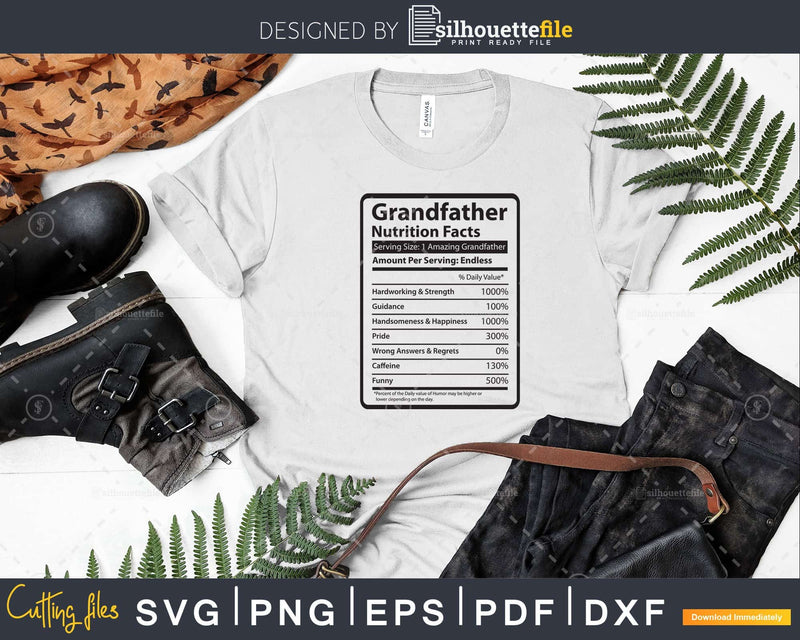 Grandfather Nutrition Facts Funny Fathers Day Svg Diy