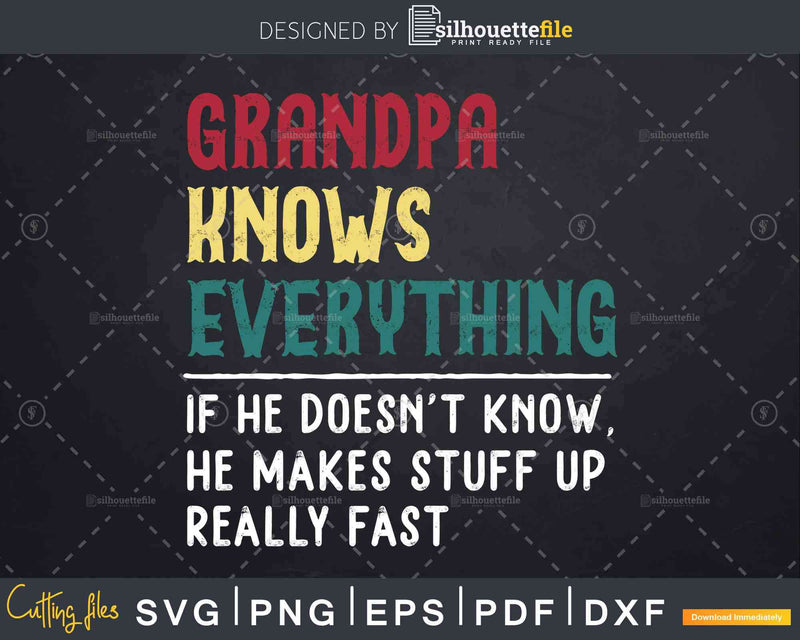 Grandpa Know Everything Funny Fathers Day Svg Dxf Png Cut
