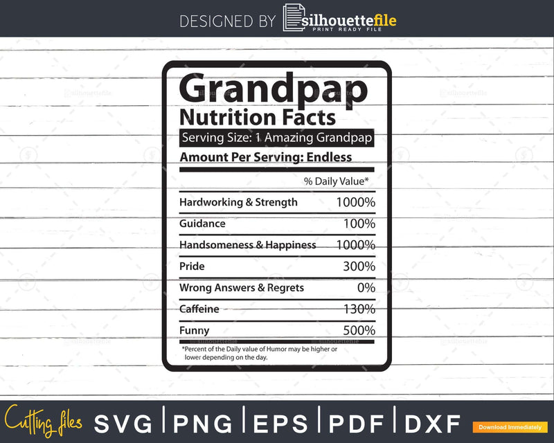 Grandpap Nutrition Facts Funny Fathers Day Svg Diy Tshirt