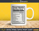 Great Auntie Nutrition Facts Funny Mothers Day Svg Png