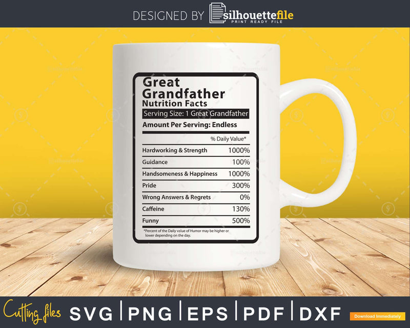 Great Grandfather Nutrition Facts Funny Fathers Day Svg Diy