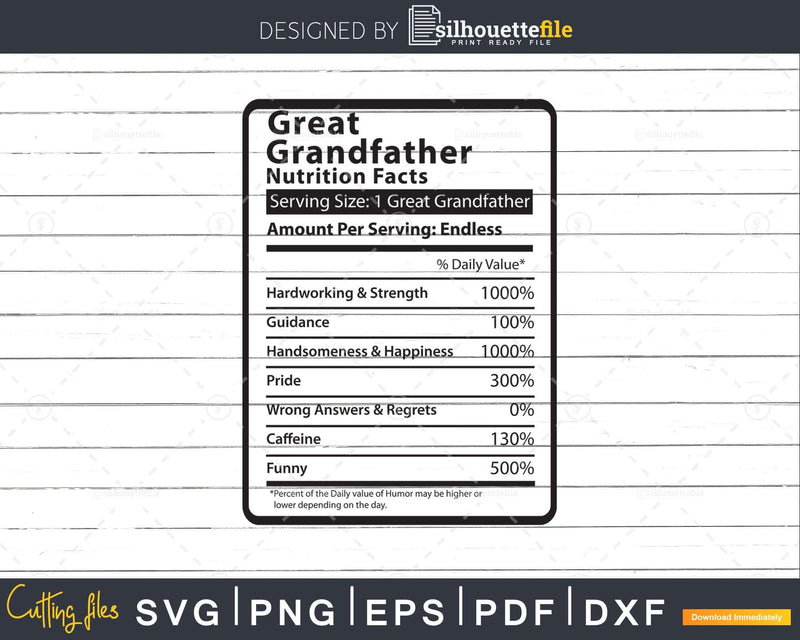 Great Grandfather Nutrition Facts Funny Fathers Day Svg Diy
