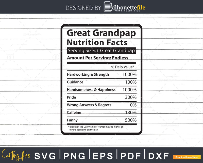 Great Grandpap Nutrition Facts Funny Fathers Day Svg Shirt