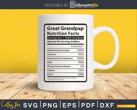 Great Grandpap Nutrition Facts Funny Fathers Day Svg Shirt
