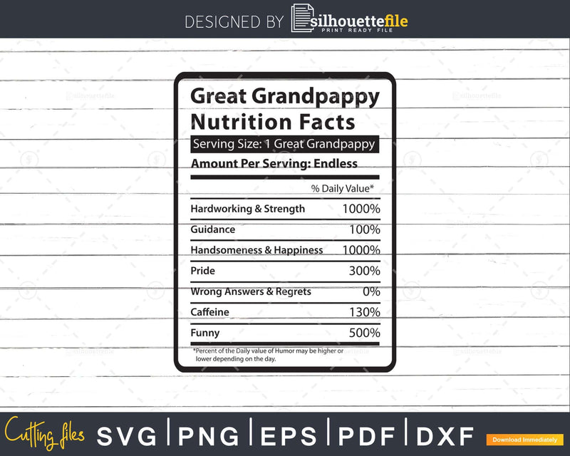 Great Grandpappy Nutrition Facts Funny Fathers Day Svg