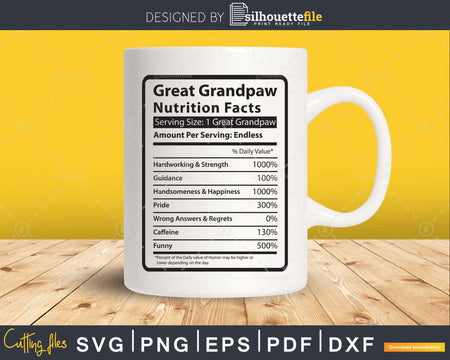 Great Grandpaw Nutrition Facts Funny Fathers Day Svg Shirt