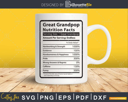 Great Grandpop Nutrition Facts Funny Fathers Day Svg Shirt