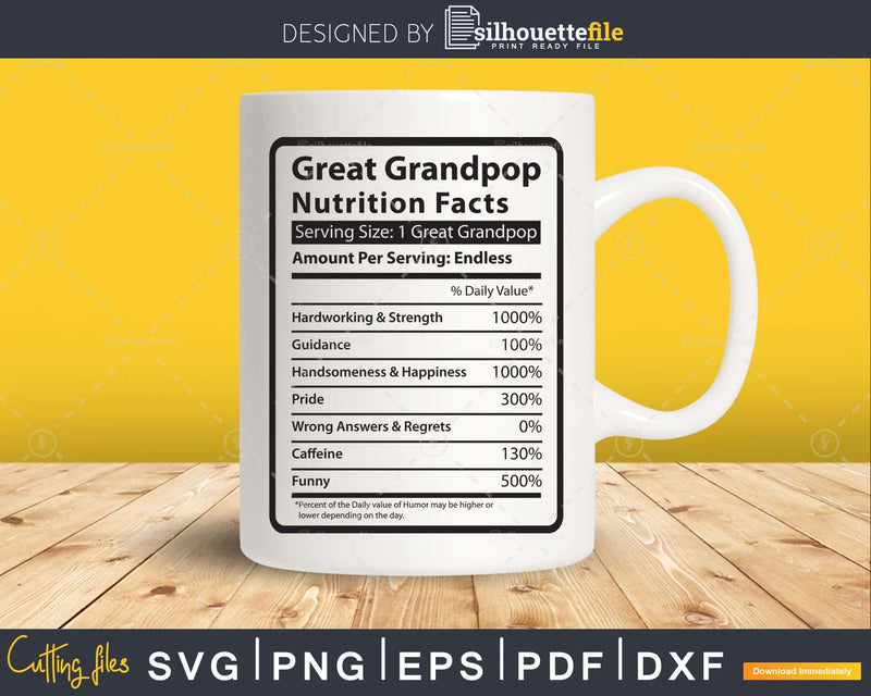 Great Grandpop Nutrition Facts Funny Fathers Day Svg Shirt