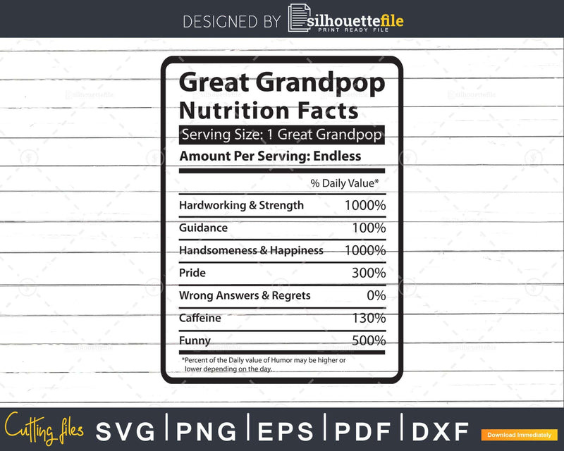 Great Grandpop Nutrition Facts Funny Fathers Day Svg Shirt