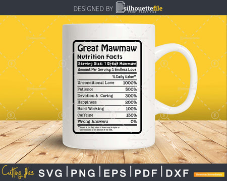 Great Mawmaw Nutrition Facts Funny Mothers Day Svg Png