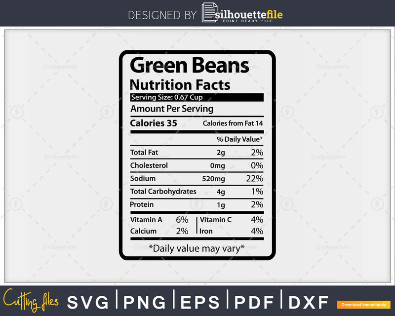 Green beans Nutrition Facts Funny Thanksgiving Christmas