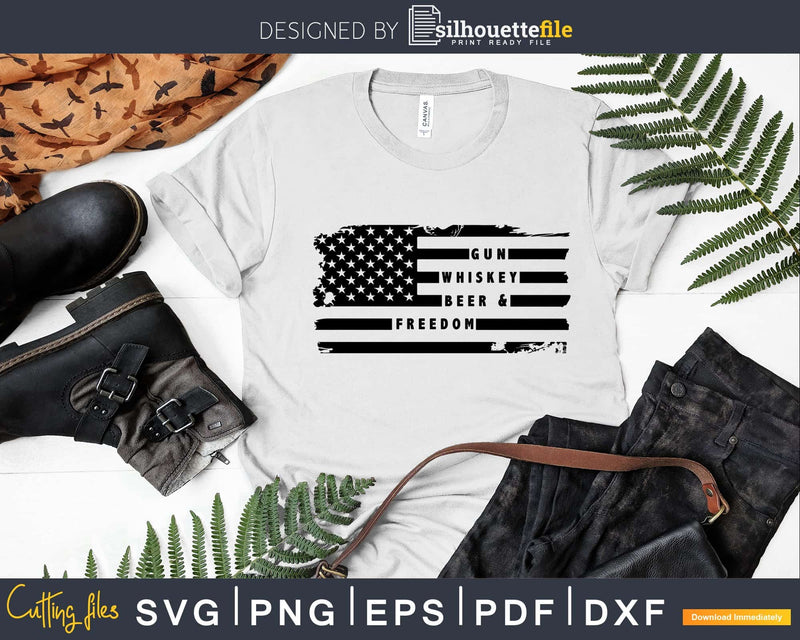 Gun Whiskey Beer and Freedom American flag svg dxf png cut