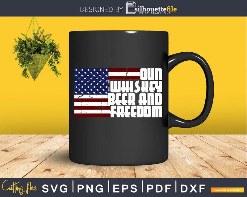 Gun Whiskey Beer and Freedom USA Flag svg png t-shirt