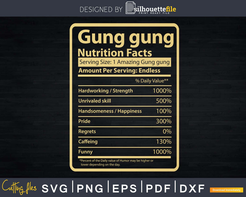 Gung gung Nutrition Facts Father’s Day Gift Svg Dxf