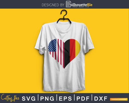 Half Germany Flag USA Love Heart cricut svg png cutting