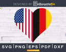 Half Germany Flag USA Love Heart cricut svg png cutting
